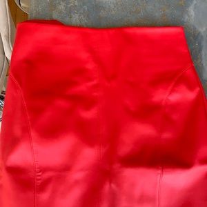 High waisted red faux leather midi skirt